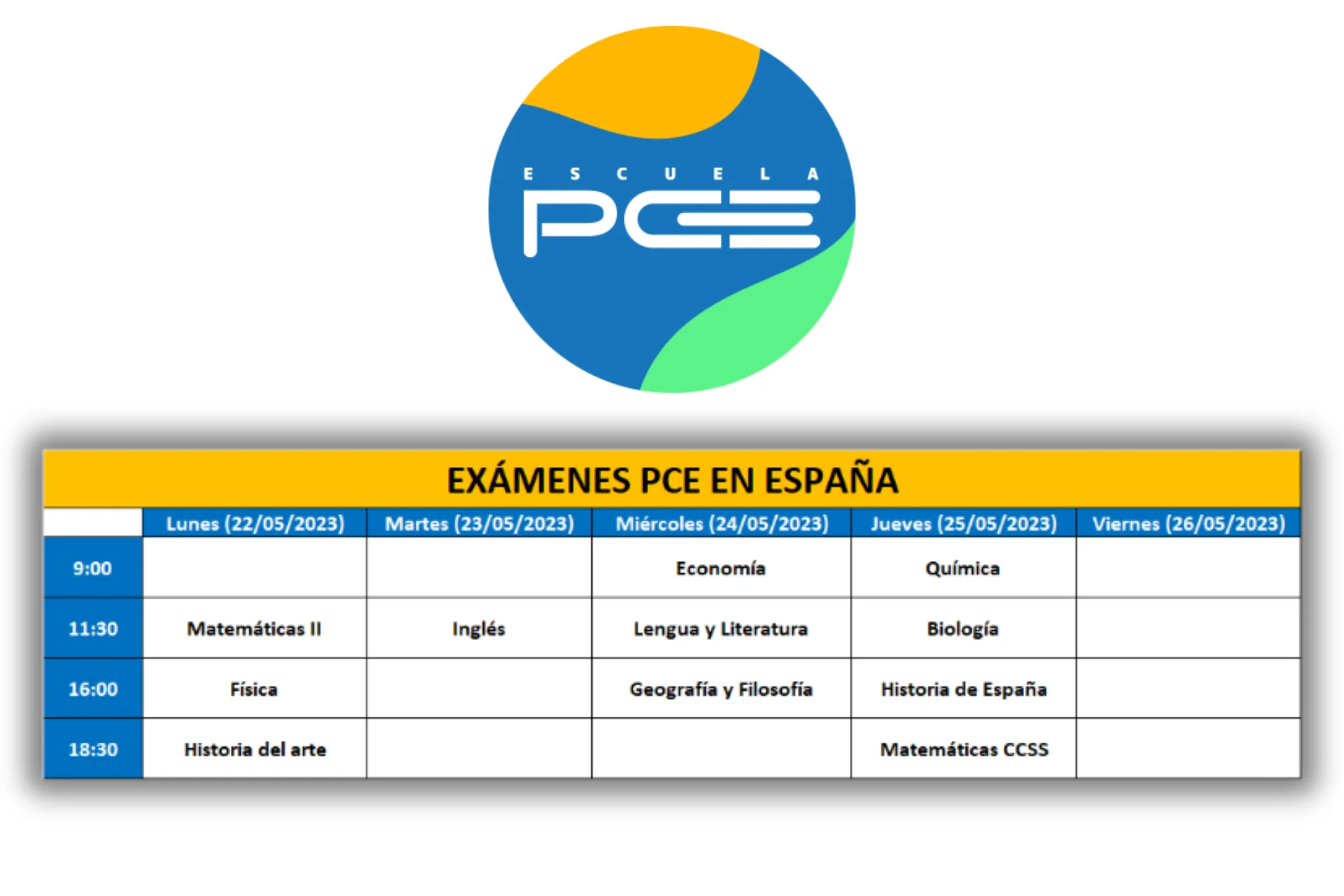 Fechas y horarios de los exámenes PCE UNEDasiss 2023 España ⭐️ Escuela PCE